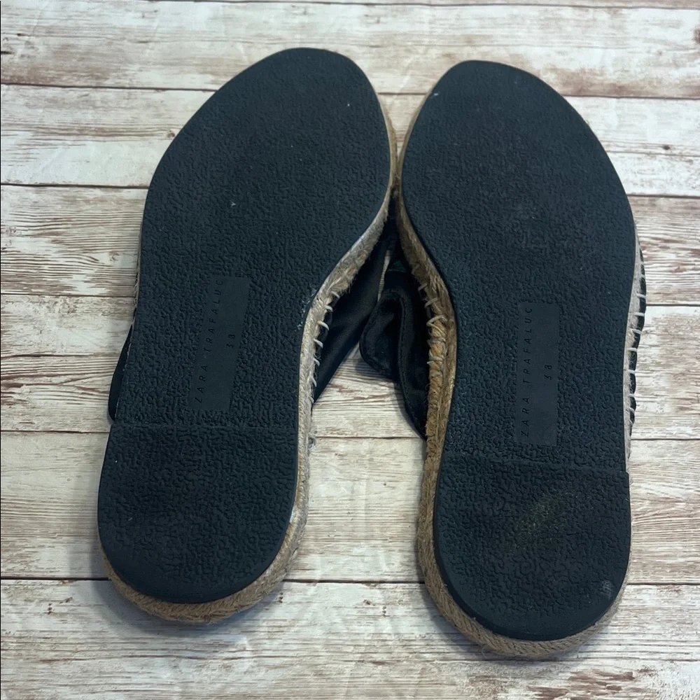 Zara Black Satin Floral Embroidered Espadrilles Size 38